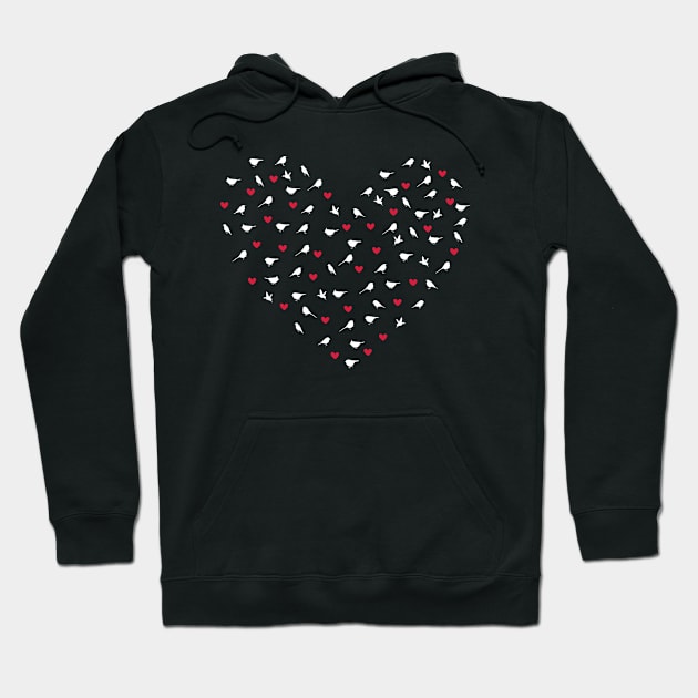 Birder, Birdwatching Love Heart Valentine's Day Gift Hoodie by qwertydesigns